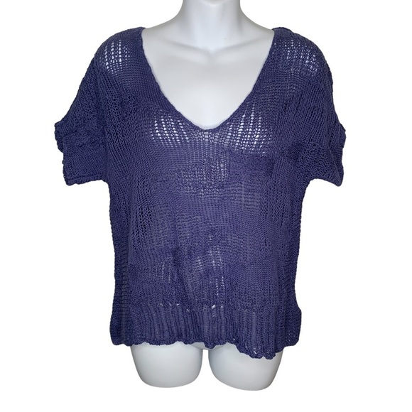 Eileen Fisher Lavender Blue Metallic Knit Top Size Small - Picture 1 of 8